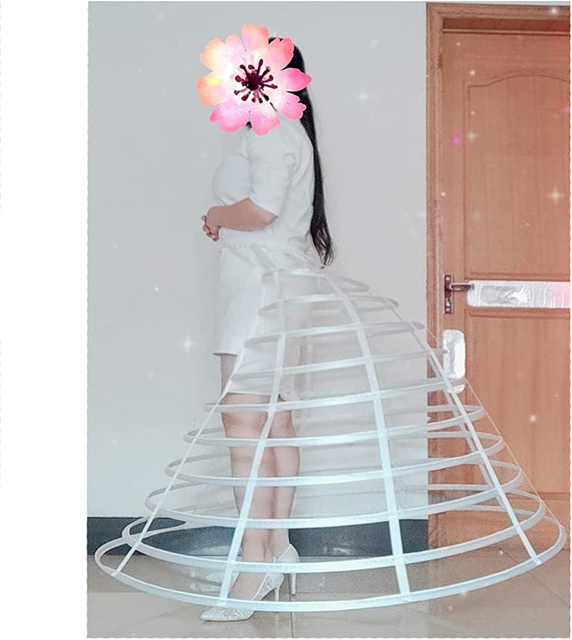 Petticoat Women Victorian Bustle Cages Hoop Skirt Cage Skirt for Women (White)