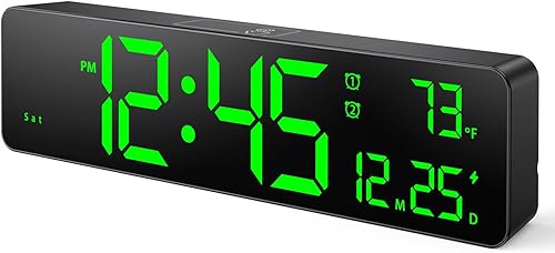 Zgrmbo Reloj digital enchufable con hora fecha temperatura interior 2 relojes despertadores 1224 horas brillo automáticopersonalizado repetición