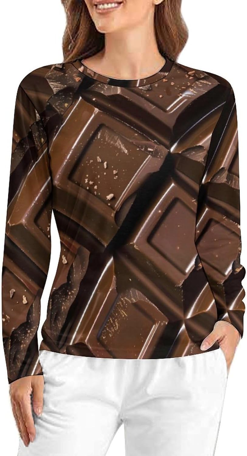 Sweet Chocolate Women's Pajama Top Sleepwear Pajamas Sleep T-Shirt Long Sleeve Shirt Crewneck Tee