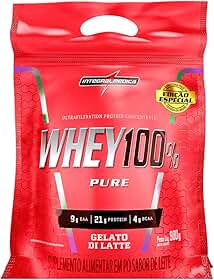 Integralmedica - Whey Protein Concentrado Gelato Di Latte 100% Pure Sabor de leite - 21g de Proteína por Scoop, Suplementação Alimentar Pós-Treino, Fórmula Enriquecida com BCAAs - Pouch 900g