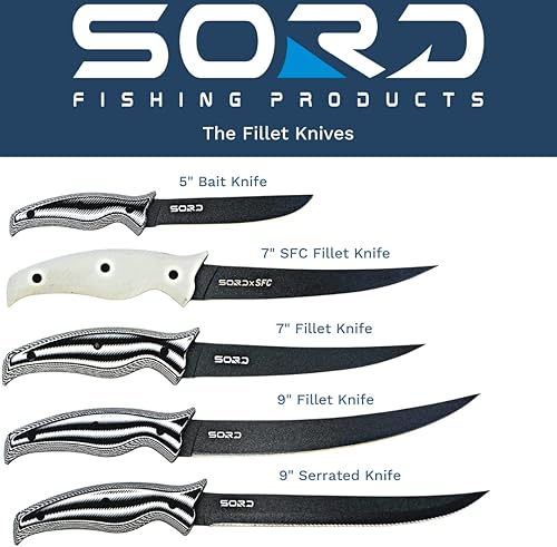 Miniatura 8 de SORD - Cuchillo de filete mediano flexible de 7 pulgadas y cuchillo de cebo, hoja de acero al carbono afilada, cuchillos de nivel profesional para