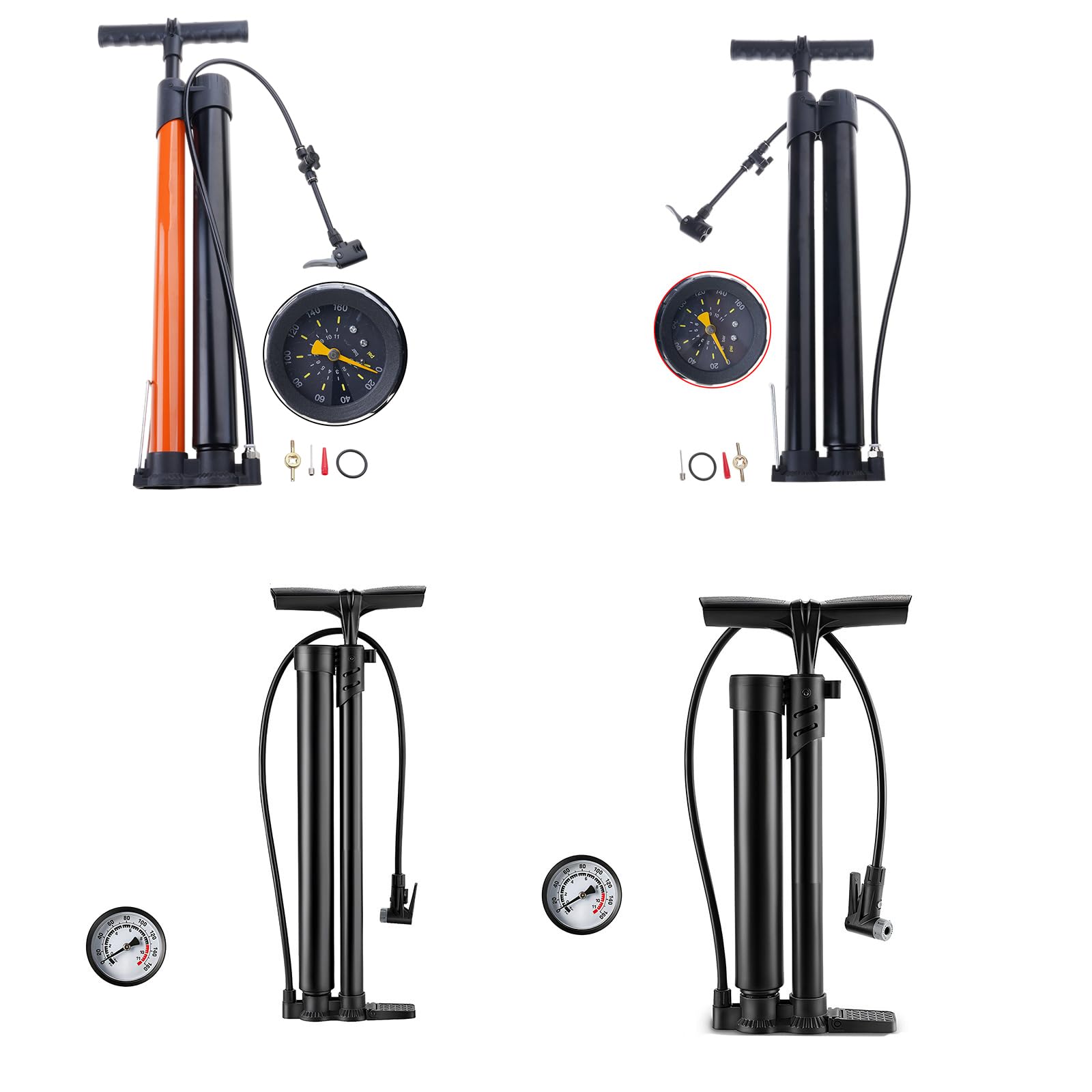 Fahrrad Standpumpen mit Manometer, manuelle Luftpumpen, Fahrrad Reifenfüller für Rennräder, Mountainbikes, Sportbälle, Fahrradzubehör
