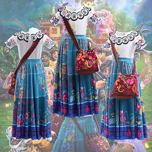 Princess Mirabel Costume for Girls Kids Isabella Pepa Dolores Short Sleeve Long Dress Fashion Outfit