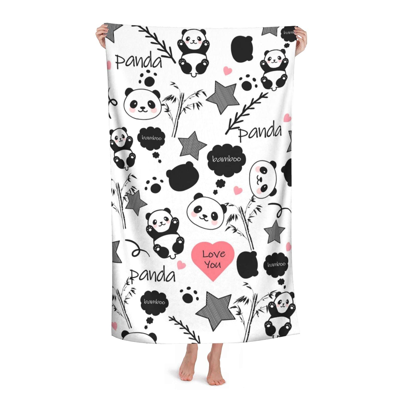 Cute Panda Beach Towel Microfiber Beach Towel,Super Absorbent Quick Dry Oversized Bath Towel for Men & Women Pool Bathroom Travel Sports Hotel(52" X 32")