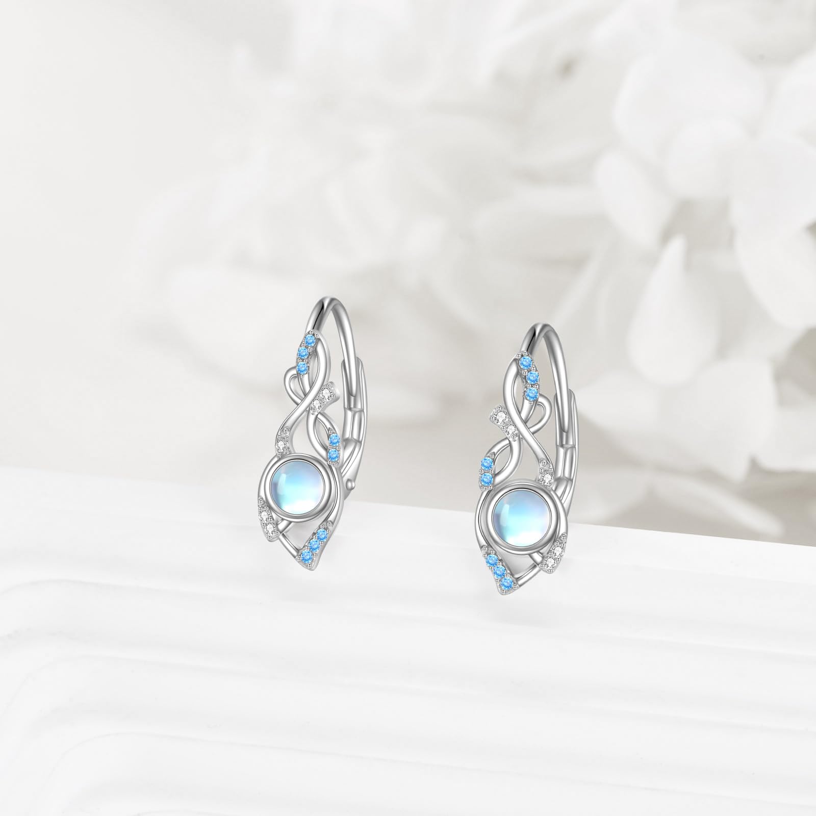 Pendientes de Flores para Mujer en Plata de Ley con Piedra Lunar/Chakra Pendientes de Alambre Regalo para Niñas