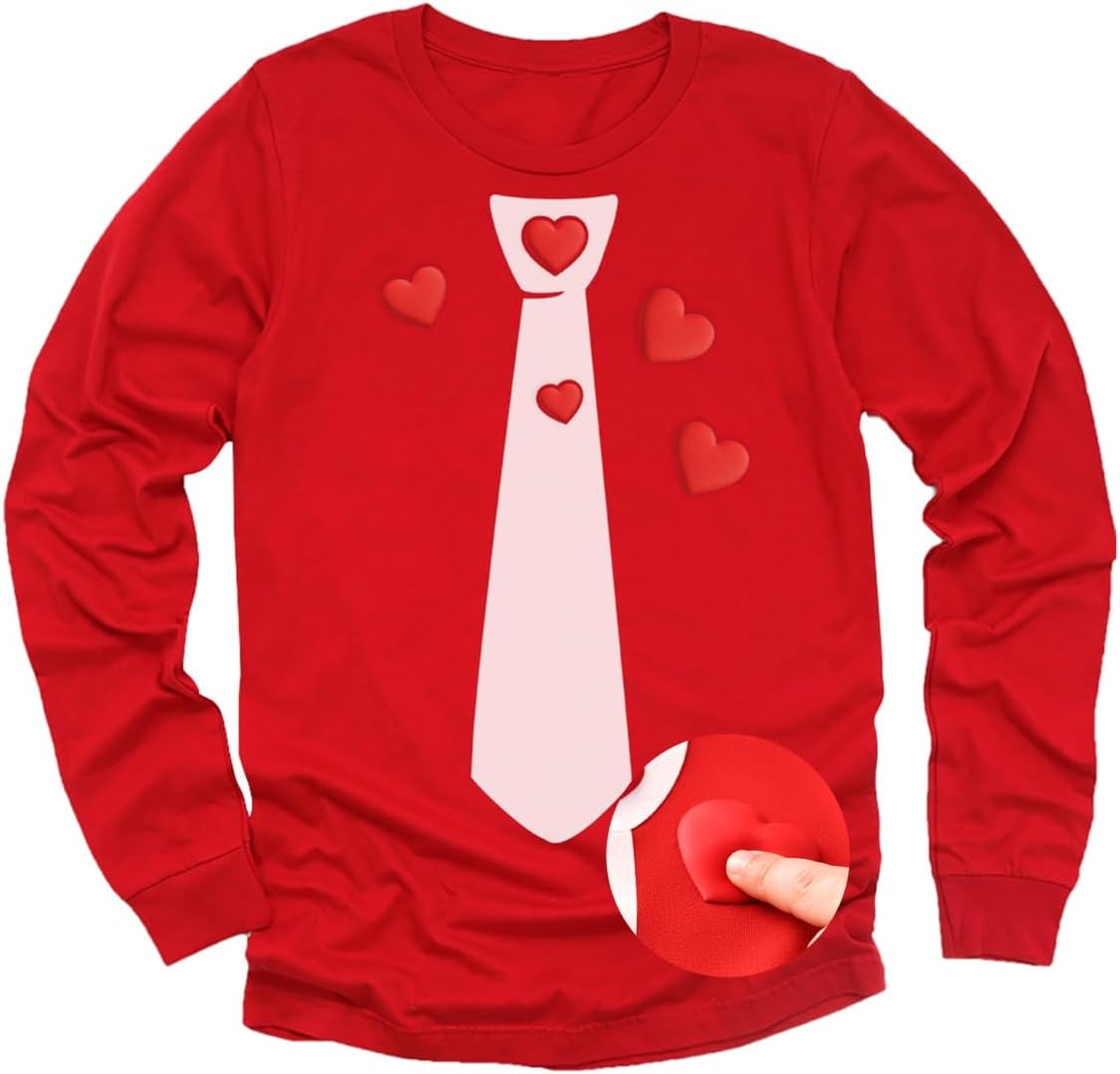 Tstars Red Hearts Tie Kids Valentines Day Shirt - ABC I Love You Long Sleeve Tee for Toddlers & Youth Boys Girls