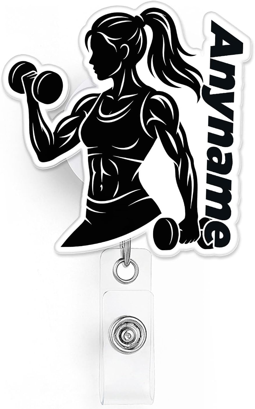 Custom Weightlifting Name Badge Reel Personalized Powerlifting Girl Gym Fitness Workout Badge Holder with Alligator Clip, Gifts for RN LPN CNA MA Healthcare Medical Worker Teacher Doctor