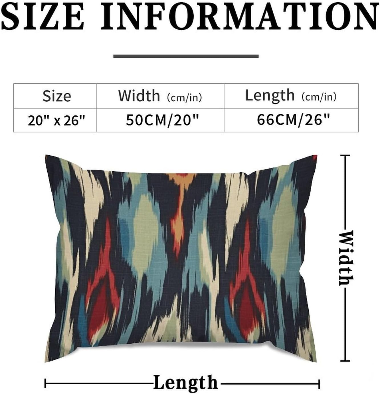 Blue Green Red Cream Ikat Throw Pillowcase Set of 2 Asian Chinese Rectangular Cushion Cover 20x26in Decorative Pillow Home Cotton Linen Exotic Accent Pillowcase for Home Car Couch
