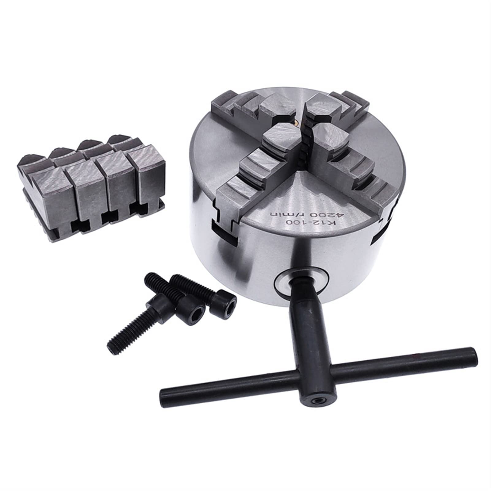 Drehfutter, 4 Backen selbstzentrierende Spannfutter-Chuck-Chuck K12-100 Scrollfutter 100mm for kleine Drehmaschine mit gehärtetem Stahl zwei Backensätzen