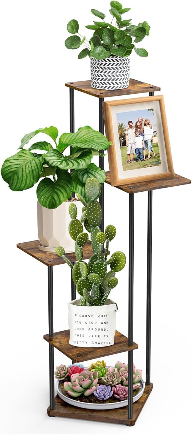 Estantería Plantas Interior, Soporte Macetas de Metal, Soporte Plantas de 5 Niveles para Múltiples Plantas, Patio, Jardín, Sala de Estar, Esquinero, Decoración Hogar Plant Tier Stand (Marrón)