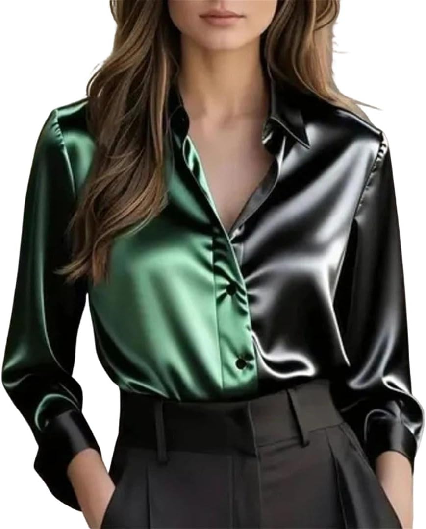Women Spring Long Sleeve Turn Down Collar Button Mesh See Through Sleeve Shirt 18 M