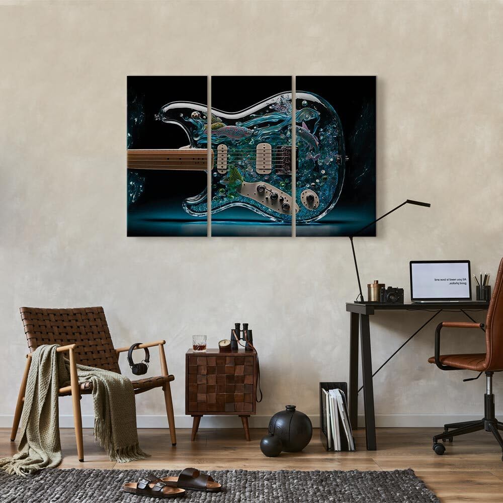 decomonkey Akustikbild Gitarre 120x80 cm 3 Teilig Leinwand Modern Bilder | Wandbilder XXL, Schallschlucker, Schallschutz, Akustikdämmung, Wandbild, Deko, Abstrakte, Aquarium, Fisch