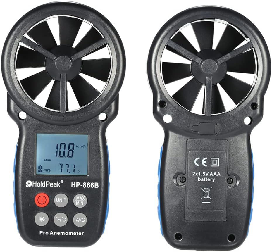 HP-866B Mini LCD Digital Anemometer Wind Speed Air Velocity Temperature Measuring with Back