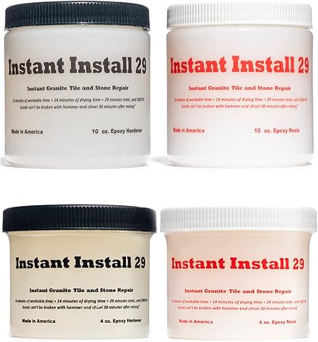 Instalación instantánea de epoxi de 29 20 onzas y 8 onzas Secar en 29 minutos, sin cinta, permanente piedra de cuarzo de mármol de granito