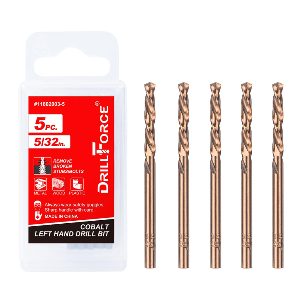 VALYRIANTOOL 5PCS 5/32" M35 Cobalt Left Hand Drill Bits Set for Removing Broken Stubs, Bolts and Screws, Reverse Twist Drill Bits