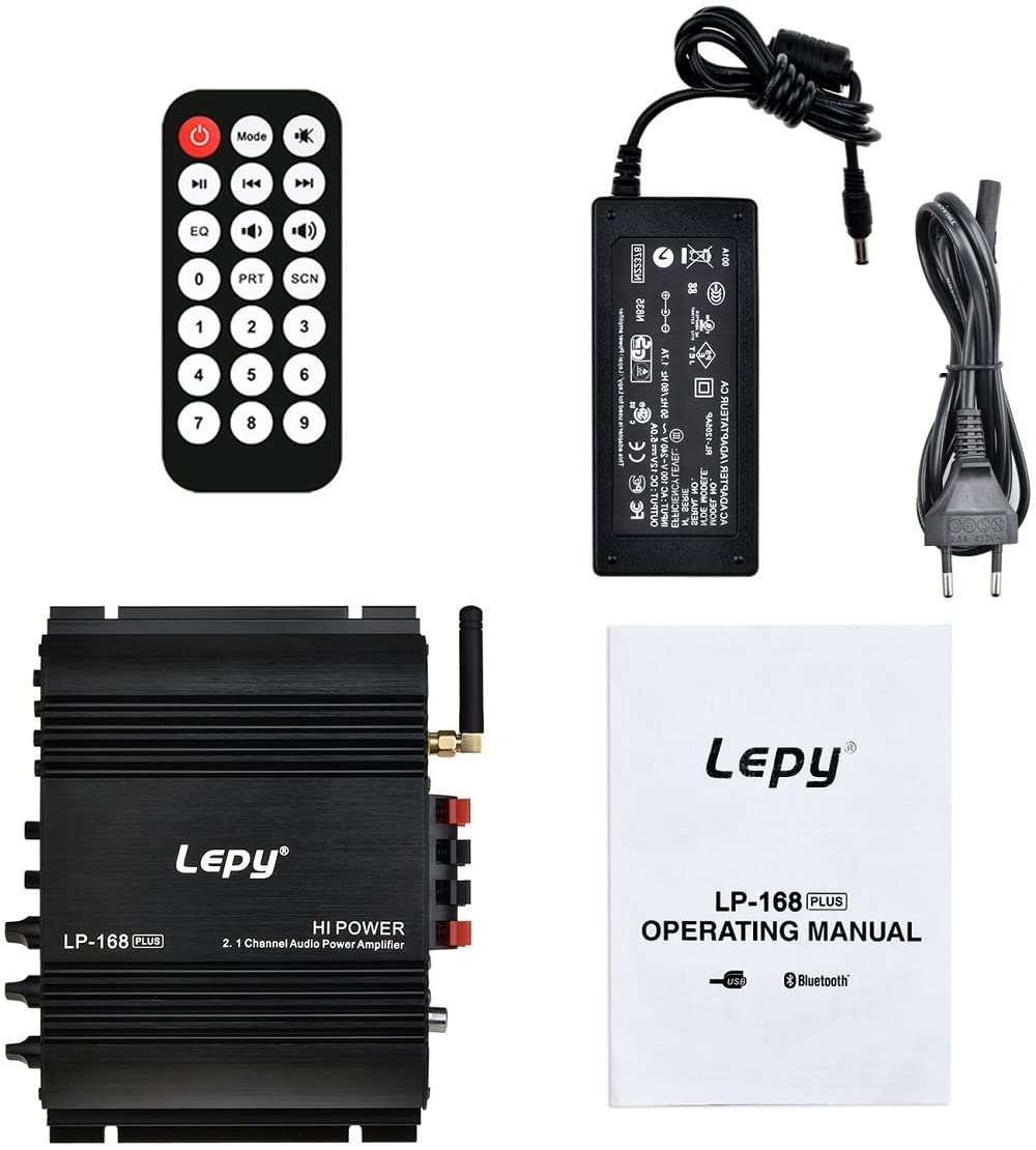 LP-168 Plus Bluetooth 2.1 Canal IR 2X 45W 1x 68W Hi-Fi Estéreo Digital Bajo Audio USB MP3 MP4 DVD Amplificador de Coche con Fuente de alimentación