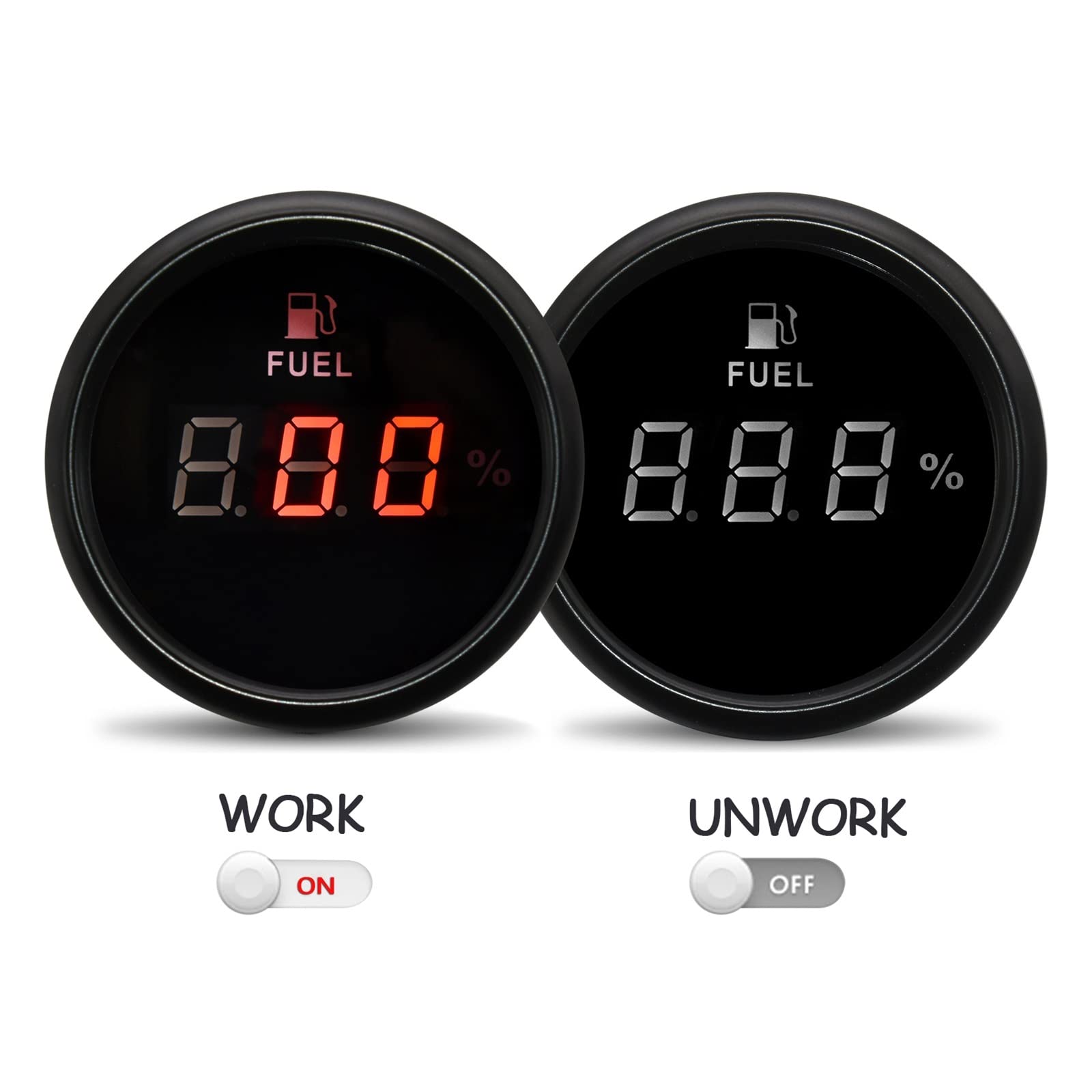 Unità di invio carburante con retroilluminazione rossa, 52 mm, indicatore di livello carburante digitale, indicatore di livello serbatoio olio per sensore di livello carburante da 0-190 ohm, 100 mm,
