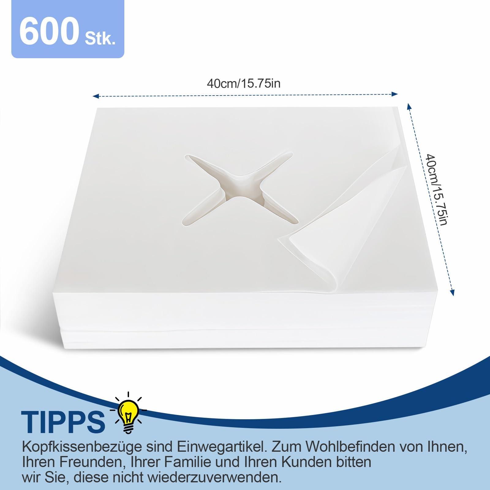 600 Stück Einweg Nasenschlitztücher 40x40 cm für Massageliege Kosmetikliege & Physiotherapieliege, hautfreundlich geruchlos, verhindert Kreuzinfektionen, Vlies Liegenabdeckung für Sauna & Pflege