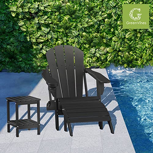 Greenvines Adirondack Ottomans Set Of 2, Hdpe All Weather Outdoor Folding Footrest, Plastic Adirondack Chair Footstool For Deck Backyard Patio Outside Poolside Porch Lawn, 19.7 Inch Width, Black #TOP1