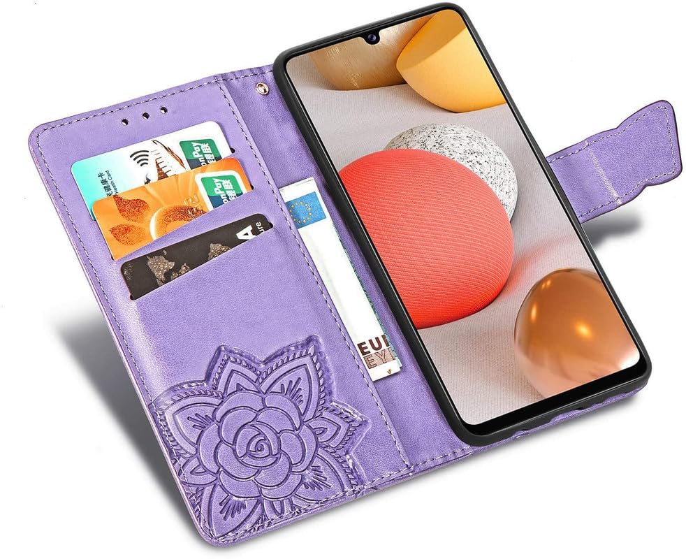 Image of ClickCase Butterfly Series for Redmi Note 15 Pro 5G Leather Embossing Wallet Flip Case Kick Stand Magnetic Closure Flip Cover for Redmi Note 15 Pro 5G (Purple)