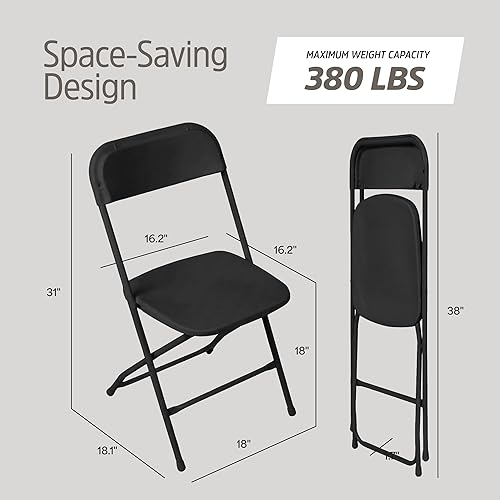 Vista 2 de EconoHome Paquete de 10 sillas plegables de plástico negro, marco de acero resistente, sillas plegables apilables portátiles con pies