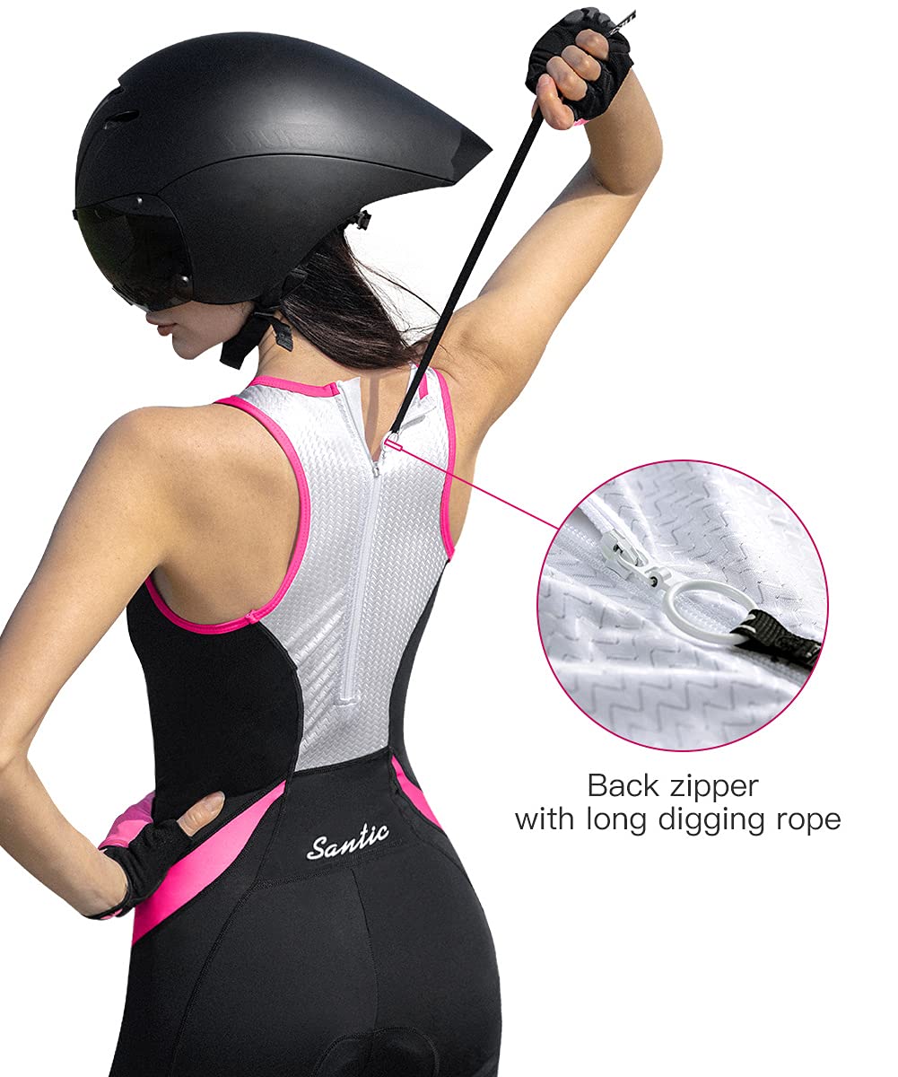 Combinaison de triathlon une pièce sans manches pour femme - Rembourrée - Séchage rapide - Pour la course à pied, la natation, le cyclisme, Noir/rosé, X-Small