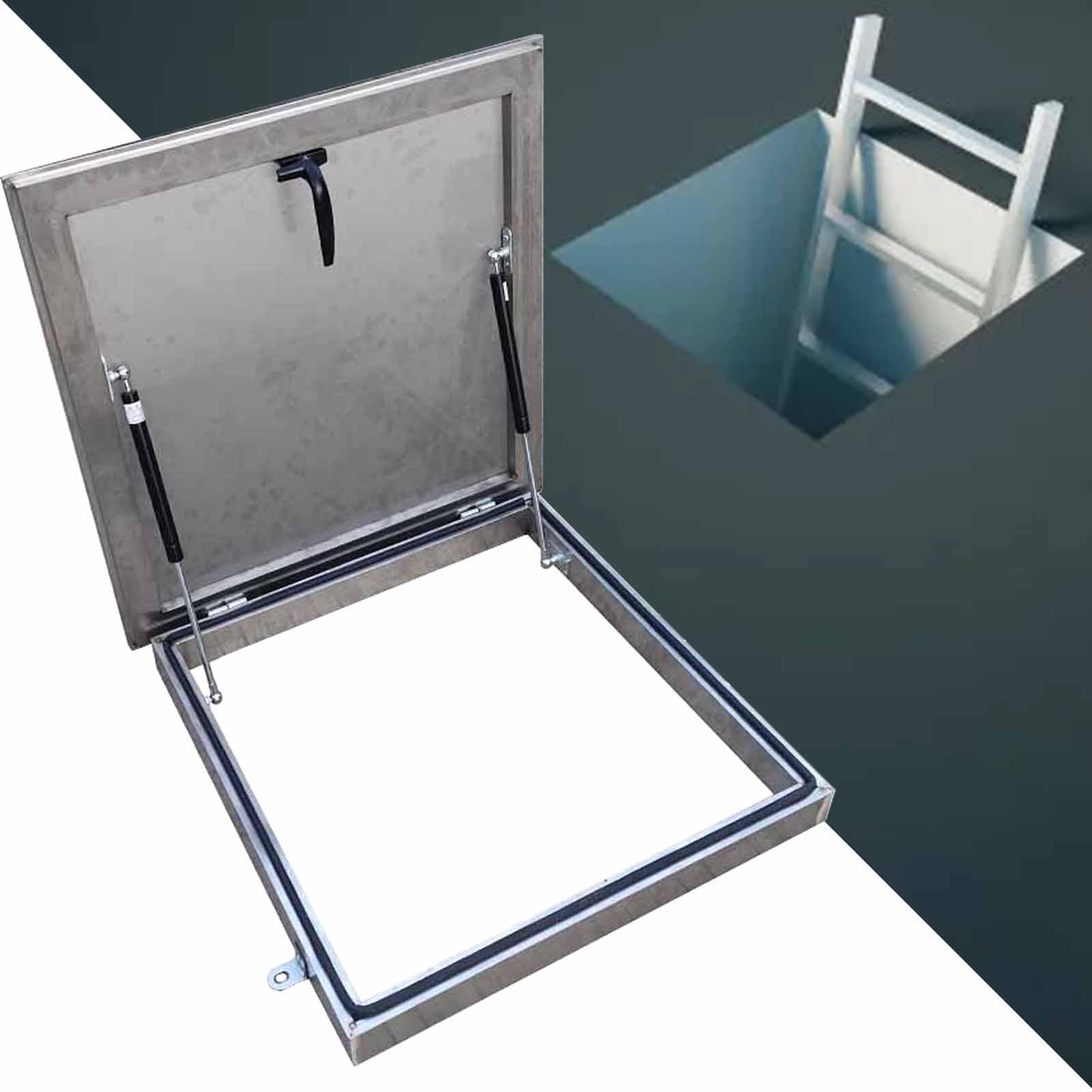 Escotilla de acceso para techo resistente a la intemperie con pestillo de puerta y puntales de gas, diseño de tira de goma de sellado para tapa de apertura de escalera de ático