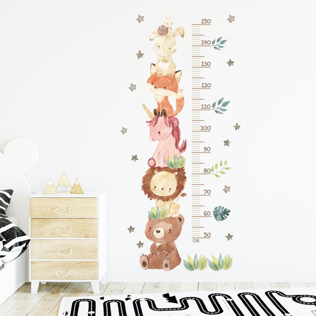 Toise pour enfants, autocollant mural autocollant animaux de la forêt, autocollant mural toise pour enfants, décoration de chambre d'enfant pour garçons et filles, mesure 50-150 cm
