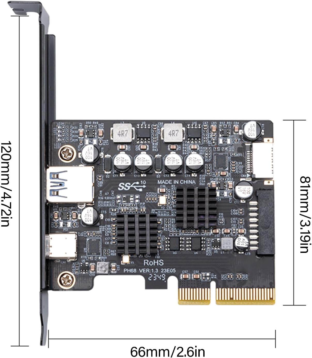 PCIE 4XからUSB 3.2拡張カードフロントタイプCコネクタ10GBPSフルスピードトランスミッソン拡張カードデスクトップ用