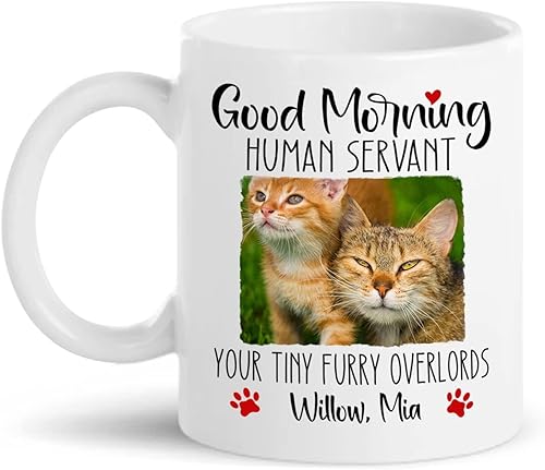 Taza personalizada de Human Servant Your Tiny Furry Overlord, regalo de taza de foto de gato, taza de gato personalizada con nombre, imagen de gato