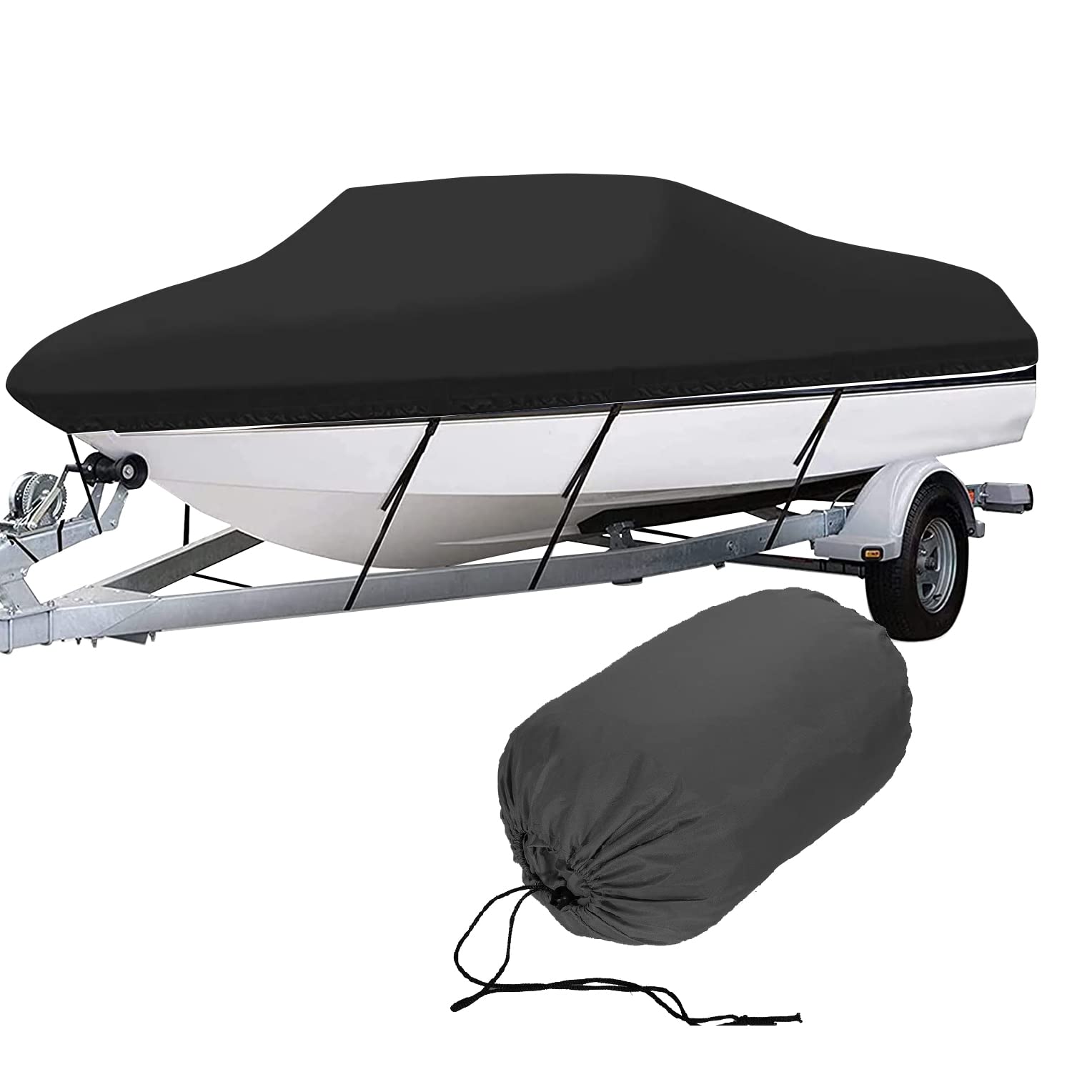 Telo Copri Barca Impermeabile, 210d Tessuto Oxford Telo Copribarca, Rimorchiabile Anti UV Copertura della Barca per Esterni, Adatto per V-Hull, Tri-Hull,Nero,600x230cm