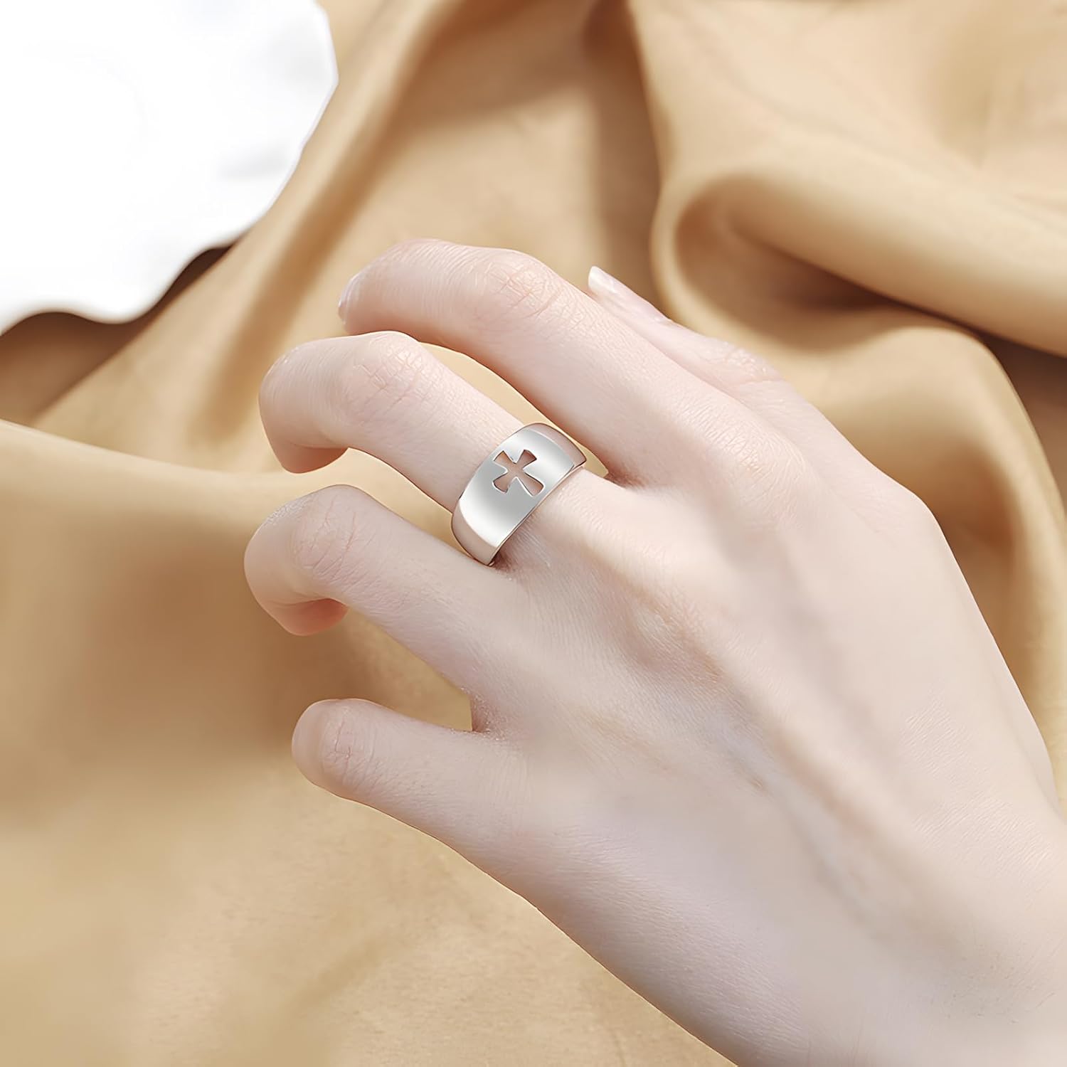 Wide Band Cross Ring Adjustable Cut Out Cross Ring image 3