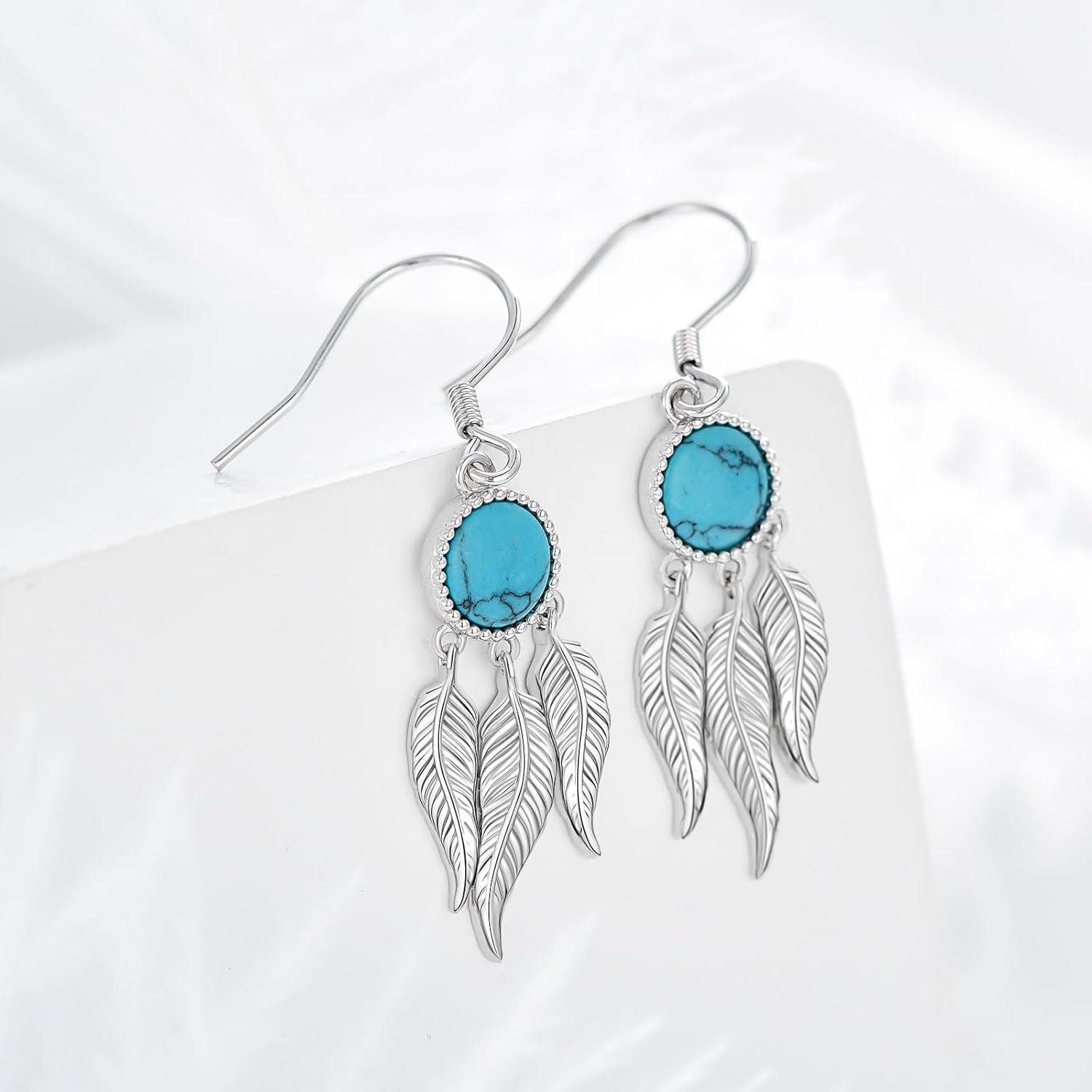 PEIMKO 925 Sterling Silver Turquoise Exquisite Western Dangle Earrings Boho Style Earrings Jewelry Gifts for Women Mother - Image 4