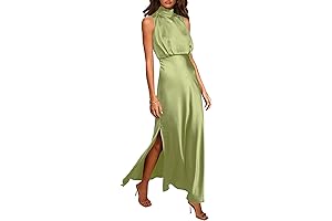 Womens Thigh Slit Mock Neck Satin Maxi Dress: Your Affordable Formalwear Solution