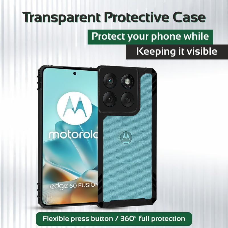 Image of AIBEX Crystal Clear Back Cover for Motorola Edge 60 5G / Motorola Edge 60 Fusion 5G | Shockproof | 360 Protection | Transparent Non-Yellowing TPU + PC Bumper Case