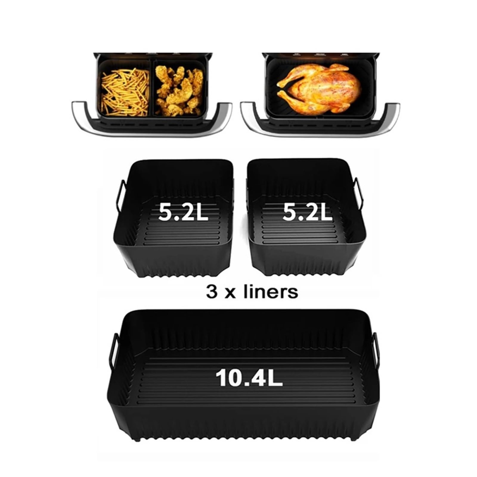 Air Fryer Tablett Silikonform, Kompatibel For Ninja, Af500 Air Fryer Liner Korb Wiederverwendbare Ofen Backblech Antihaft-Pizza-Grill-Pfanne(Gray 10.4L Liner)
