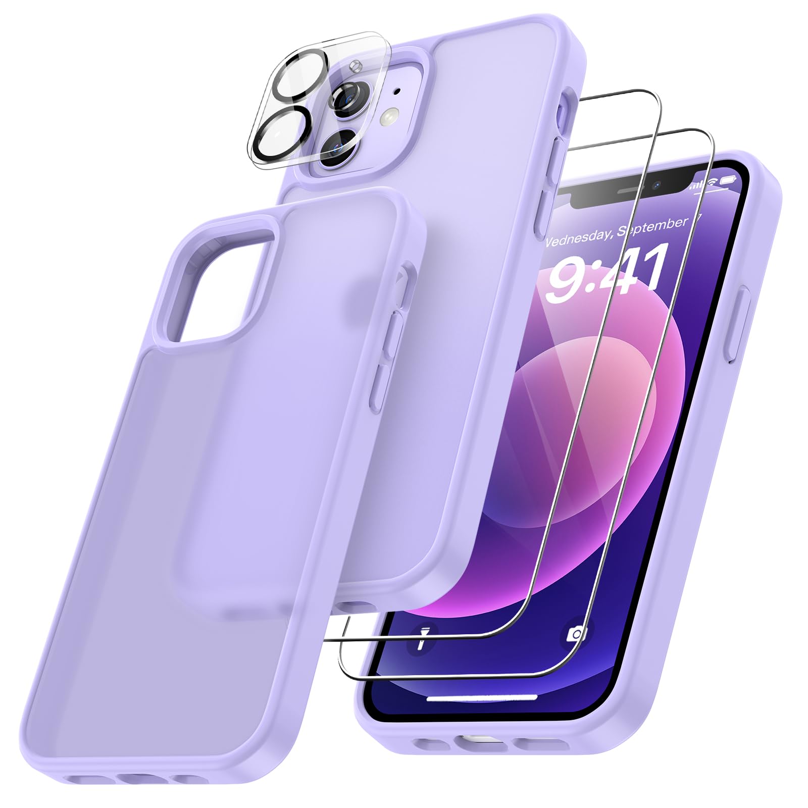 FLLAO 4 en 1 Coque pour iPhone 12 avec 2 Verre Trempé et 1 Caméra Protecteur, [C