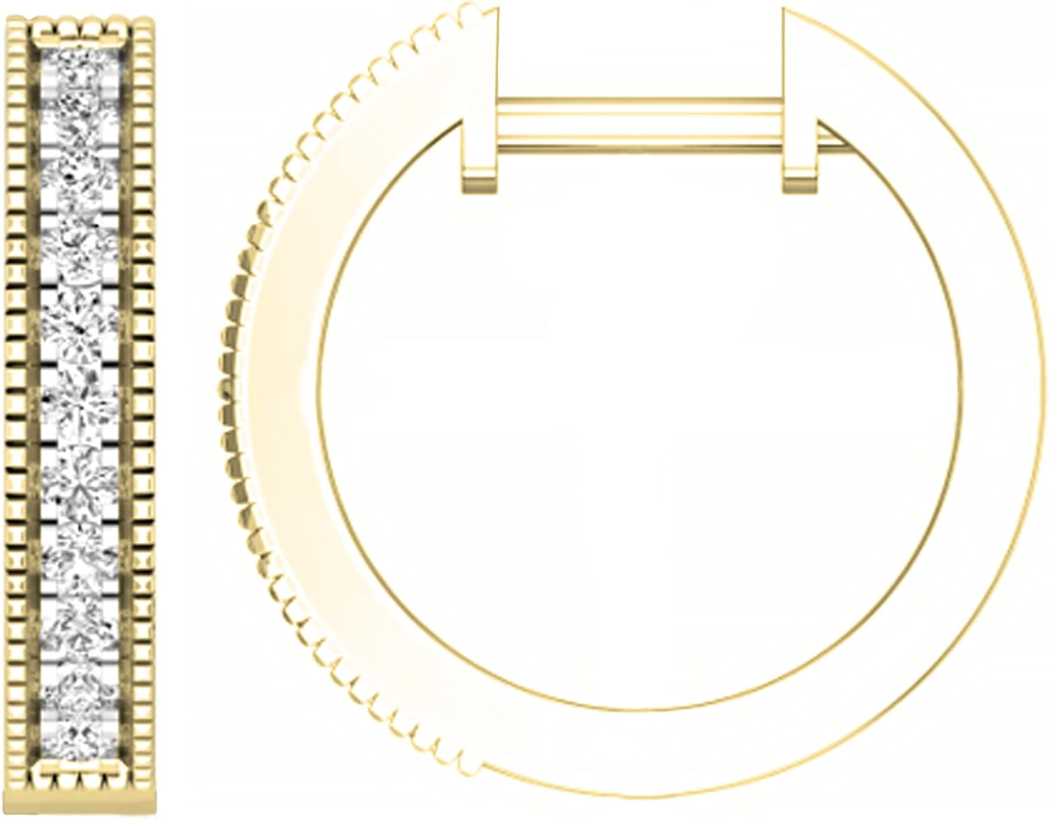 Dazzlingrock Collection Round White Natural Diamond Miligrain Edged Single Line Hoop Earrings (0.26 Ctw) in Real Solid Gold