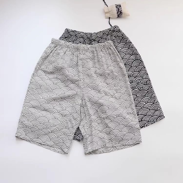 Japanese Kimono Pajamas Shirt and Shorts, Cotton Linen Loungewear Sleepwear Spa Bathrobe for Men and Women, Black White - Image 4