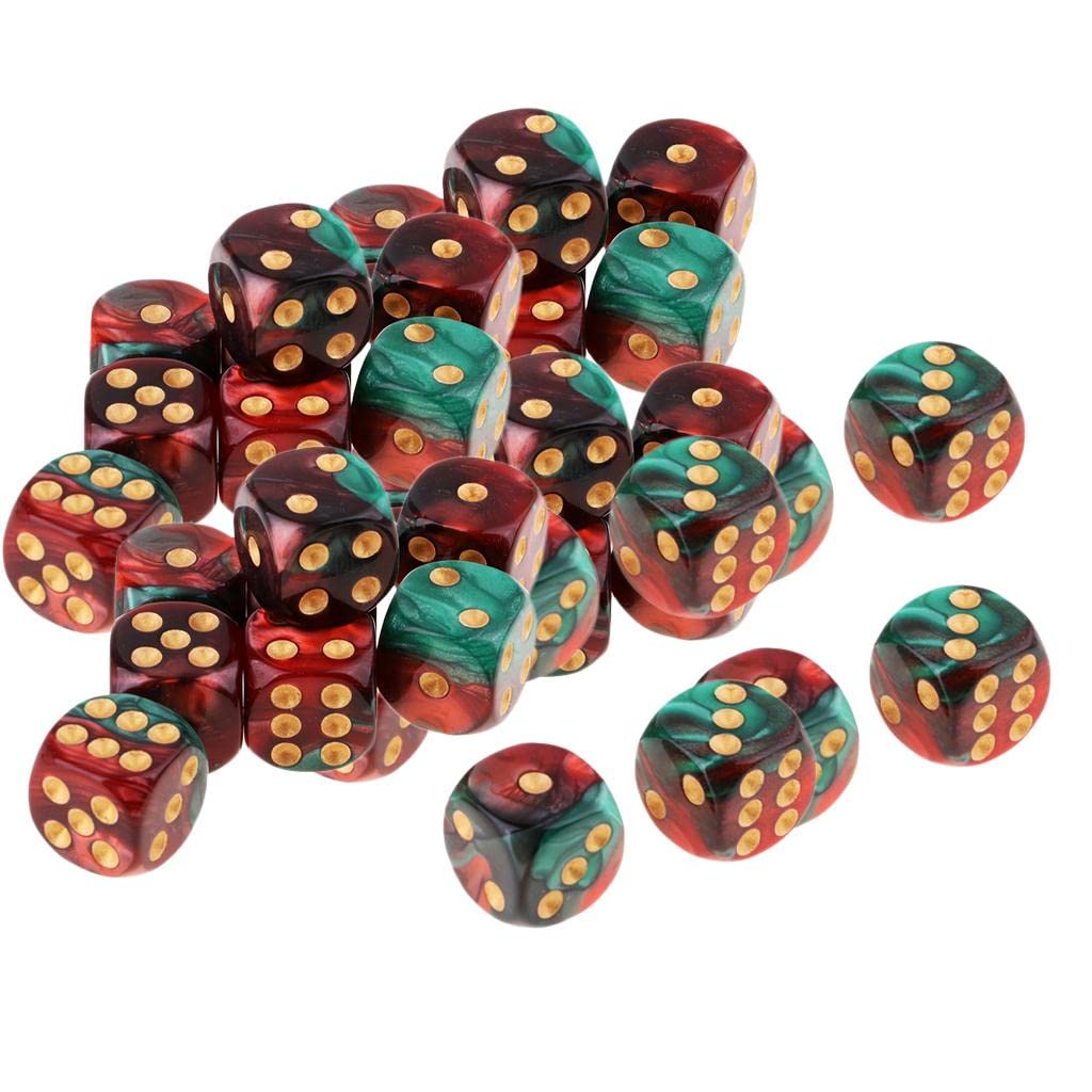 ATORSE Toy 40 Pcs Translucent 6-Sided 16mm Gaming Dice Set Red & Green with Golden Pips-Toys & Hobbies-Games-Role Playing Games-Dungeons & Dragons-Accessories & Dice-image-45