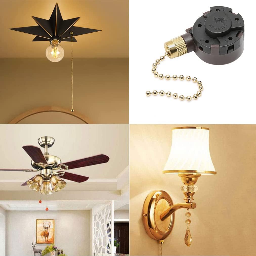 Ceiling Fan Switch Zing Ear ZE-268S5, 4 Speed 5 Wire Switch Ceiling Fan Light Replacement Speed Control, Compatible with Hunter Ceiling Fan(Brass Pull Chain)