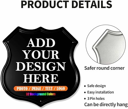 Miniatura 4 de HAOGEILI - Letreros de metal personalizados con forma de escudo, haz tu propio escudo personalizado con logotipo de texto fotográfico, letreros