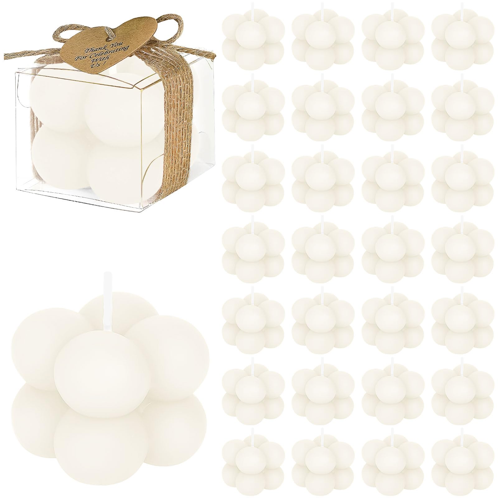 30er Set Kleine Bubble-Kerzen als Gastgeschenke, Mini Duftkerzen Bulk mit Karten & Hanfband für Hochzeit, Taufe, Bridal Shower und Baby Shower Geschenke (Cremefarben)