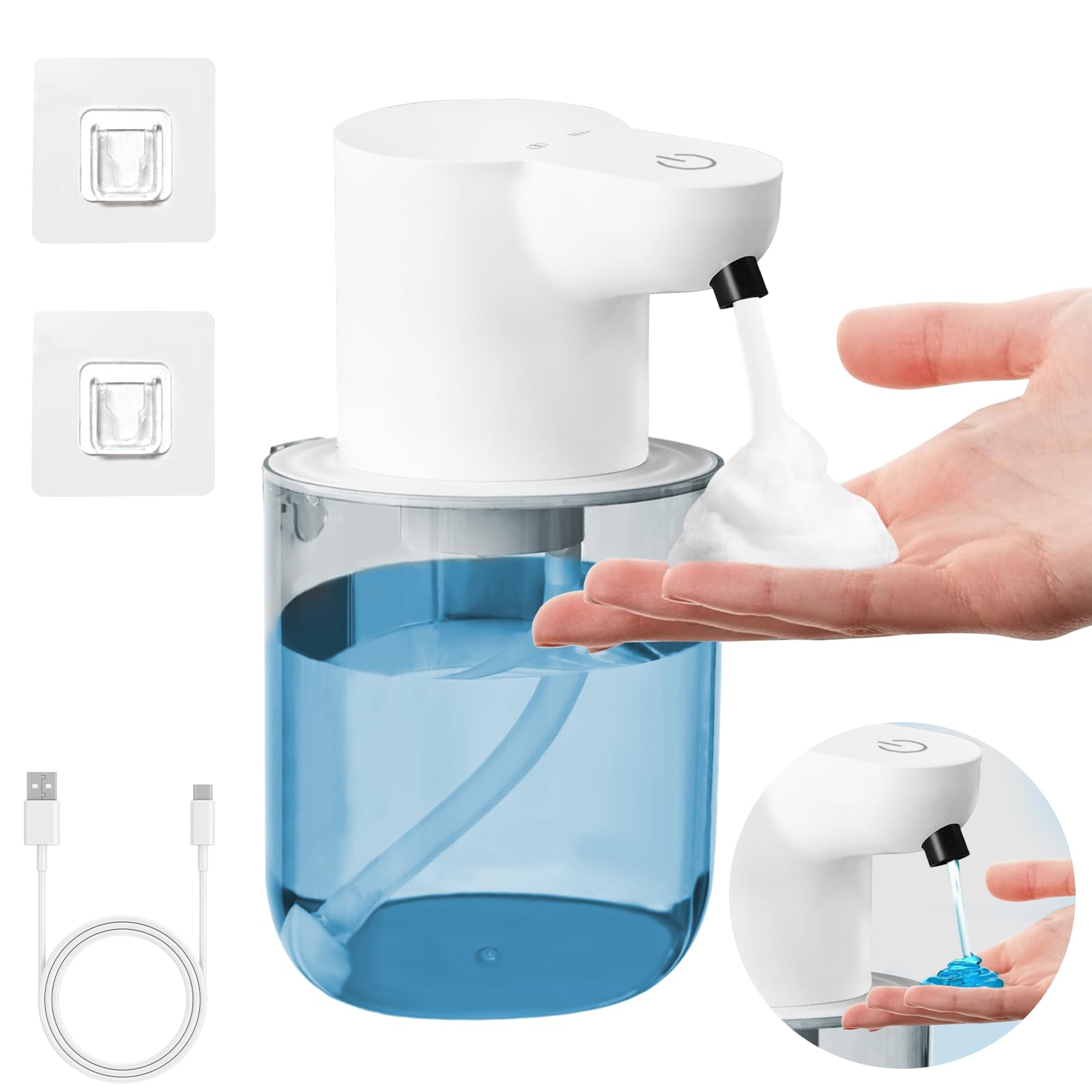 Dispenser di sapone automatico, 400 ml, erogatore di sapone elettrico con sensore, dispenser di sapone in schiuma ricaricabile, 4 livelli regolabili, fissaggio a parete USB, dispenser di sapone per