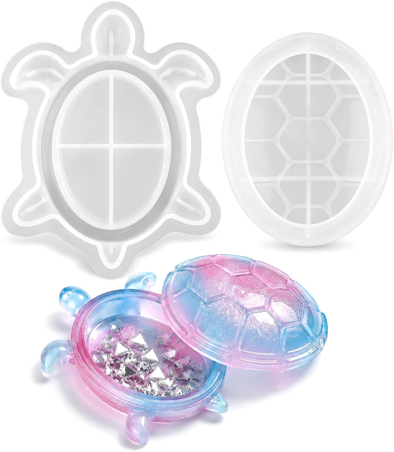 Silicone Turtle Box Resin Mold with Lid, Reusable Ocean Theme Jewelry Box Storage Container Mould, 3D Animal Silicone Molds for Epoxy Resin for DIY Clay Craft Home Decor&Trinkets