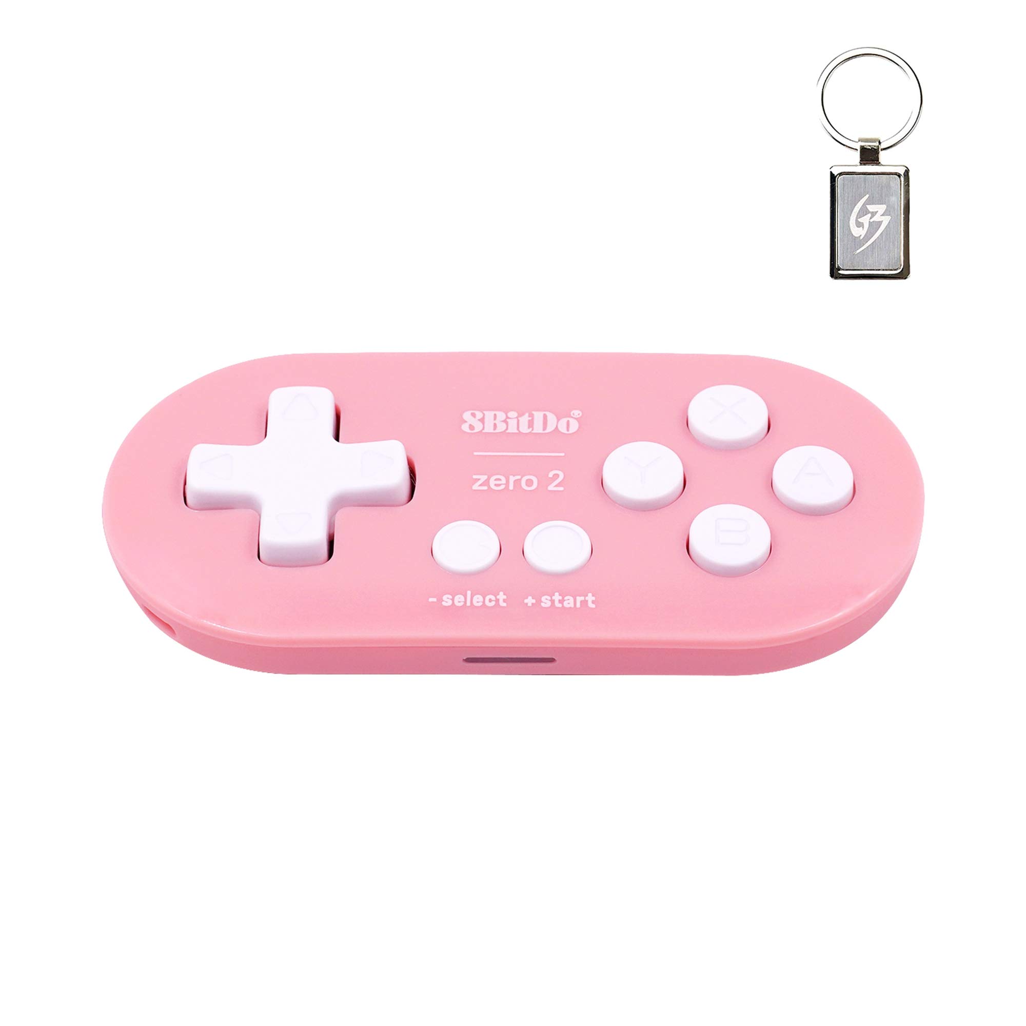Mcbazel 8Bitdo Zero 2 Bluetooth Gamepad Wireless Controller for NS Switch/Windows/Android/macOS/Steam/Raspberry Pi (Pink Edition) with Keychain - Pink Edition