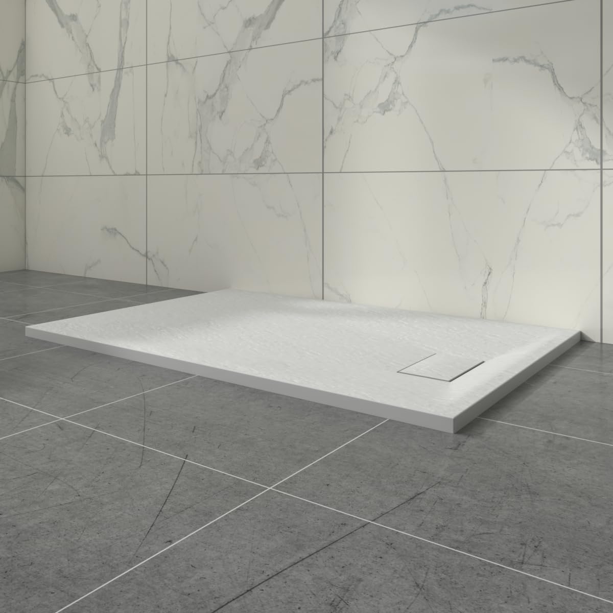 Aquariss SMC Slate Effect Shower Enclosure Tray 1300x800mm Rectangular Wetroom Shower Base White
