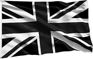 Black Union Jack Flag 5ft x 3ft, Tribute to Queen Elizabeth, Black and White Union Jack Flag for Parade, UV Fade Resistant British Flag with Eyelets
