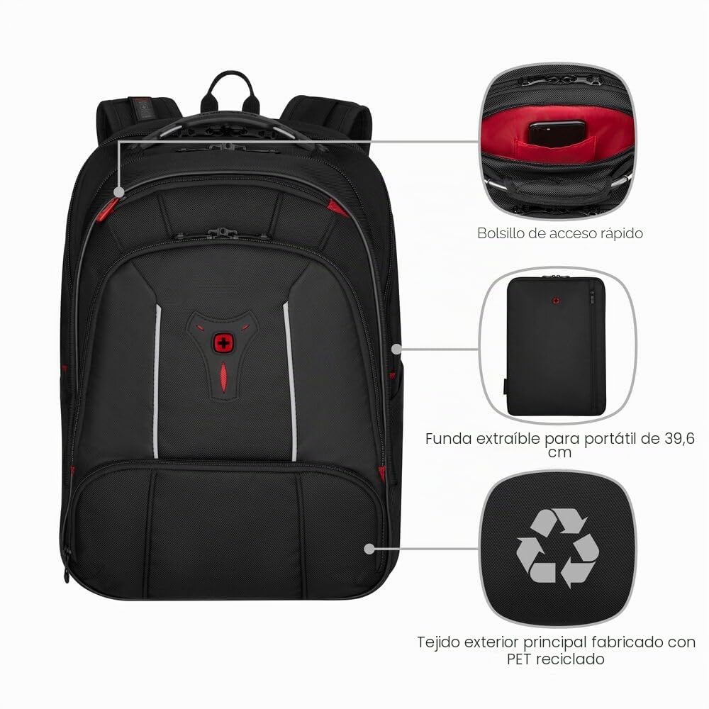 Wenger Carbon Pro Mochila para portátil con compartimento para tableta, portátil de hasta 17 ", compartimento para tableta, 33 l, mujer hombre, oficina viajes negocios universidad, negro, 653129