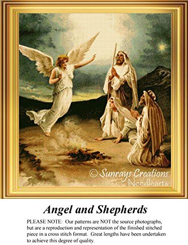 Angel and Shepherds, Religious Cross Stitch Pattern (Pattern Only, You Provide the Floss and Fabric)